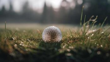 grön golf boll på tee, redo till träffa genererad förbi ai foto