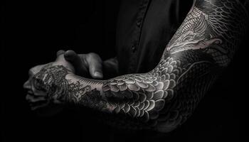 svart och vit tatuering av orm symbol genererad förbi ai foto