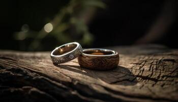 skinande guld bröllop ringa symboliserar evig kärlek genererad förbi ai foto