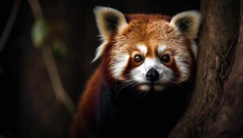 fluffig lemur stirrande, stänga upp porträtt i natur genererad förbi ai foto