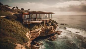 majestätisk klippa, lugn havsbild, avlägsen asturien äventyr genererad förbi ai foto