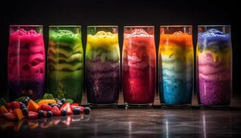 en regnbåge av vibrerande färger i en färsk frukt cocktail genererad förbi ai foto