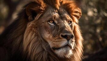 majestätisk inna stirrande på kamera i afrikansk vildmark, fara närvarande genererad förbi ai foto