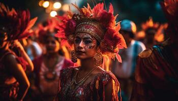 ung vuxna leende, fira traditionell festival, dans utomhus med inhemsk kultur genererad förbi ai foto