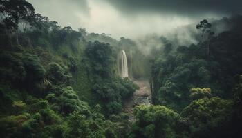 lugn scen av en tropisk regnskog med frodig grön tillväxt genererad förbi ai foto