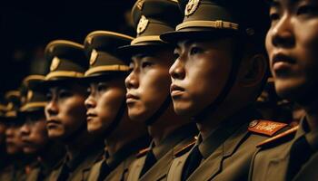 kinesisk militär parad högsta betyg hjältar i enhetlig med patriotisk ceremoni genererad förbi ai foto