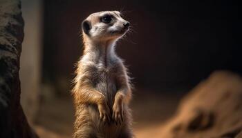 små meerkat stående varna, tittar på vilda djur och växter i afrika naturlig skönhet genererad förbi ai foto