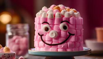 söt hemlagad muffins med rosa glasyr och mång färgad dekorationer genererad förbi ai foto