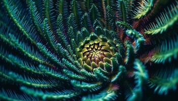 abstrakt fraktal spiral former i ljus tropisk växt bakgrund genererad förbi ai foto