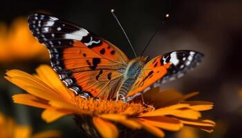 vibrerande fjäril vinge på gul blomma, natur elegant skönhet genererad förbi ai foto
