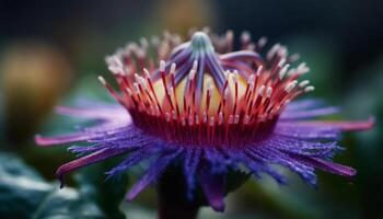 makro stänga upp av en lila vild blomma i naturlig skönhet genererad förbi ai foto