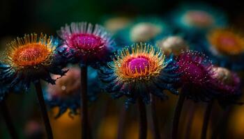 vibrerande mång färgad daisy kronblad monter skönhet i natur äng genererad förbi ai foto