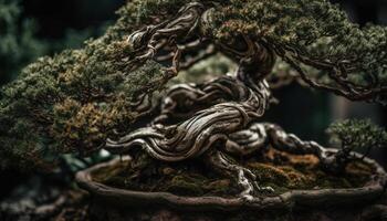 sammanflätade grenar av ett gammal barr- träd i höst skönhet genererad förbi ai foto