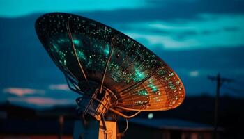 modern teknologi sändningar global kommunikation via trådlös satellit maträtt prestanda genererad förbi ai foto