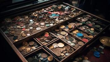 överflöd av skinande metall Smycken i gammal fashioned detaljhandeln Lagra genererad förbi ai foto