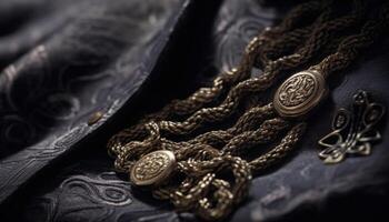 antik guld halsband med ädelsten, en symbol av elegans genererad förbi ai foto