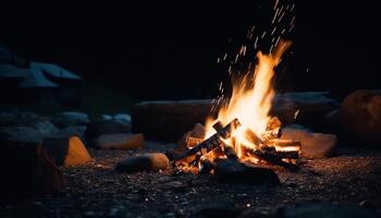 lysande glödande kol, gul flamma, grillad marshmallow perfekt höst äventyr genererad förbi ai foto