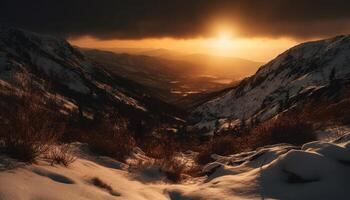 majestätisk berg räckvidd, frysta i vinter, en lugn skönhet genererad förbi ai foto