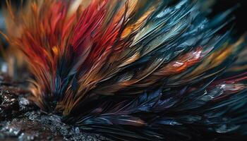 vibrerande färger och abstrakt mönster på djur- vinge i stänga upp genererad förbi ai foto