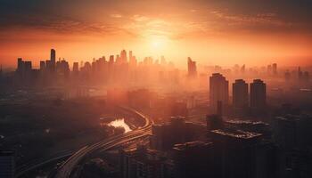 beijing lysande skyskrapor belysa de urban landskap på skymning genererad förbi ai foto