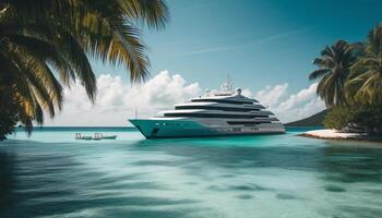 lyx Yacht segel genom turkos vattnen, en perfekt sommar semester genererad förbi ai foto