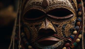gammal afrikansk mask dekoration, en souvenir av inhemsk kultur genererad förbi ai foto