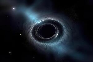 de svart hål i Plats. vetenskap fiktion tapet. de skönhet av djup Plats. en svart hål med lysande oklar moln virvlande runt om den i djup Plats, ai genererad foto