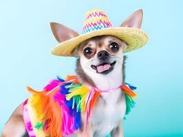 chihuahua hund med mexikansk sombrero hatt. cinco de mayo fashion.ai genererad foto