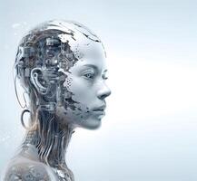 trogen robot med artificiell intelligens. begrepp av ai robot, Hjärnkraft eller bemästra hjärna. ai genererad foto