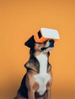 retriever sällskapsdjur hund bär en vr headset. ai genererad bild foto