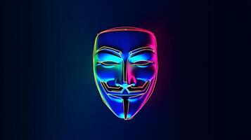 anonym mask med neon lampor. begrepp av mörk sinne, dataintrång, mörk sida, hemlighet, etc. ai genererad foto