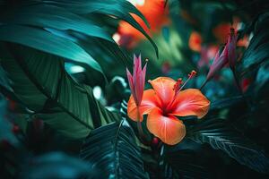 abstrakt naturlig bakgrund. exotisk tropisk växter mönster. generativ ai foto