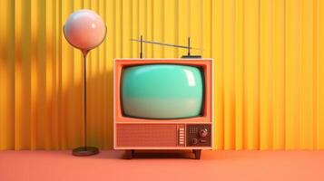 retro gammal tv på abstrakt bakgrund. minimal stil. generativ ai foto