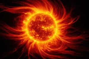 yta av Sol med prominenser, sol- strålning. generativ ai foto