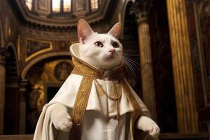 katt som påve i vatican illustration generativ ai foto