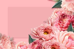 ai generativ.rosa bakgrund med blommig ram foto