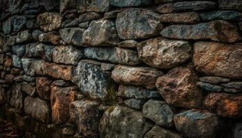 grov sten vägg med gammal tegel mönster, omgiven förbi natur genererad förbi ai foto