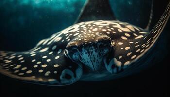 fick syn på hav sköldpadda simning i tropisk under vattnet rev miljö genererad förbi ai foto