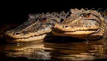 djur- tänder, reptil, fara, aggression krokodil stänga upp, våt, natur genererad förbi ai foto