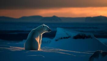 majestätisk arktisk däggdjur på lugn is isflak på solnedgång genererad förbi ai foto