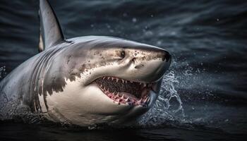 söt delfin simning i blå vatten med lekfull leende genererad förbi ai foto