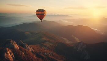 äventyr sökande sväva hög ovan berg räckvidd i varm luft ballong genererad förbi ai foto