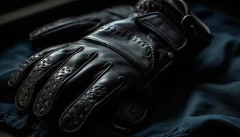 svart läder sporter handskar för män, perfekt för vinter- säsong genererad förbi ai foto
