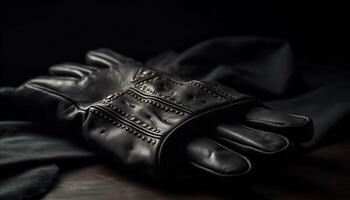 svart läder handskar, en vinter- mode häfta för elegant män genererad förbi ai foto