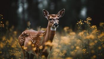 hind ser på kamera i skön skog äng porträtt generativ ai foto