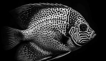 randig zebra balloonfish simning i korall rev under vattnet generativ ai foto