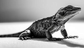 endangered leguan kryper på vit bakgrund, fokus på förgrund genererad förbi ai foto