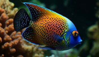 vibrerande färger av en clown fisk i en korall rev genererad förbi ai foto
