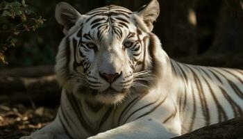 majestätisk bengal tiger stirrande, farlig skönhet i natur lugn genererad förbi ai foto