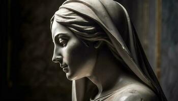 svartvit skulptur av en bön- kvinna symboliserar sorg och sorg genererad förbi ai foto